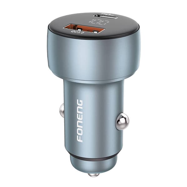 Foneng C18 1xUSB-A, 1xUSB-C 2.4A 48W billaddare (grå) + USB-C till USB-C-kabel
