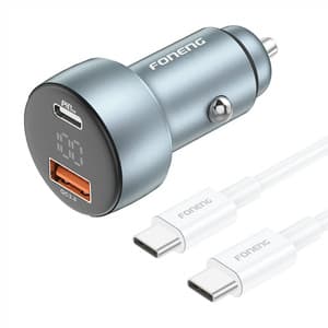 Foneng C18 1xUSB-A, 1xUSB-C 2.4A 48W billaddare (grå) + USB-C till USB-C-kabel