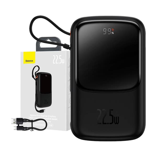 Powerbank Baseus Qpow PRO med kabel, 10000mAh, 22,5W (sort)