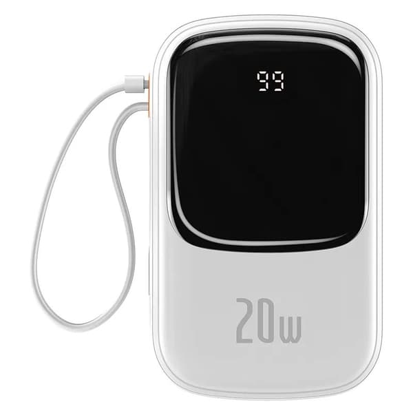 Powerbank Baseus Qpow PRO med Lightning-kabel, USB-C-port og USB 20000mAh, 20W (hvit)