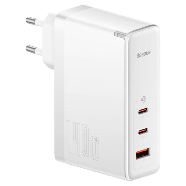 Väggladdare Baseus GaN5 Pro 2xUSB-C + USB, 140W (vit)