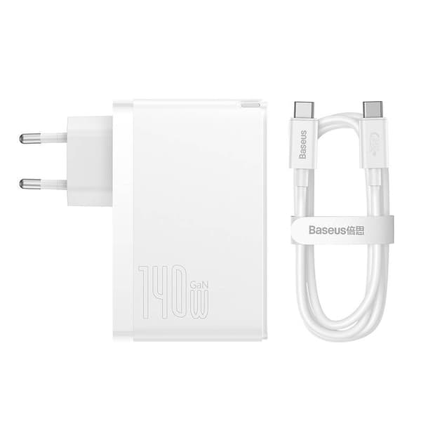 Väggladdare Baseus GaN5 Pro 2xUSB-C + USB, 140W (vit)