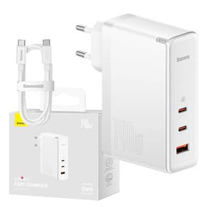 Väggladdare Baseus GaN5 Pro 2xUSB-C + USB, 140W (vit) Vit