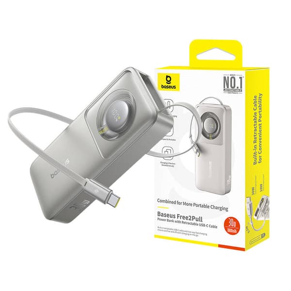 Powerbank Baseus OS Free2Pull 10000mAh 30W +kabel (grå)