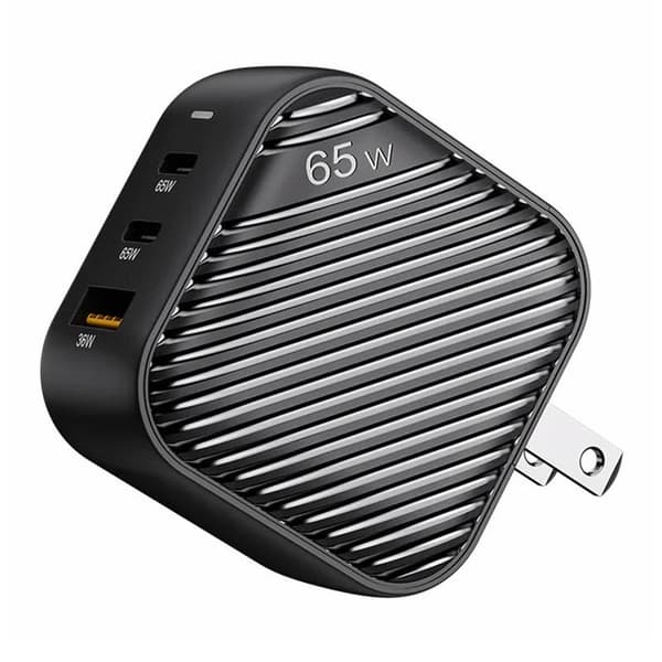 INVZI GanHub 2x USB-C + USB vegglader, 65W, EU/UK/AU/US (svart)