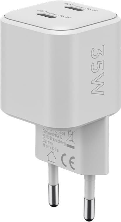USB-C™ PD GaN dobbelt hurtigoplader Nano (35 W) hvid