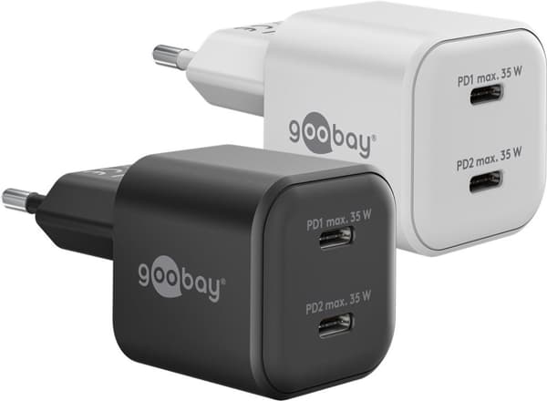 USB-C™ PD GaN dobbelt hurtigoplader Nano (35 W) hvid