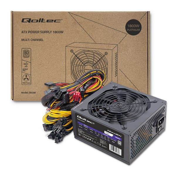 Qoltec 50348 ATX 1800W strømforsyning | 80 Plus Platinum | Gaming Miner