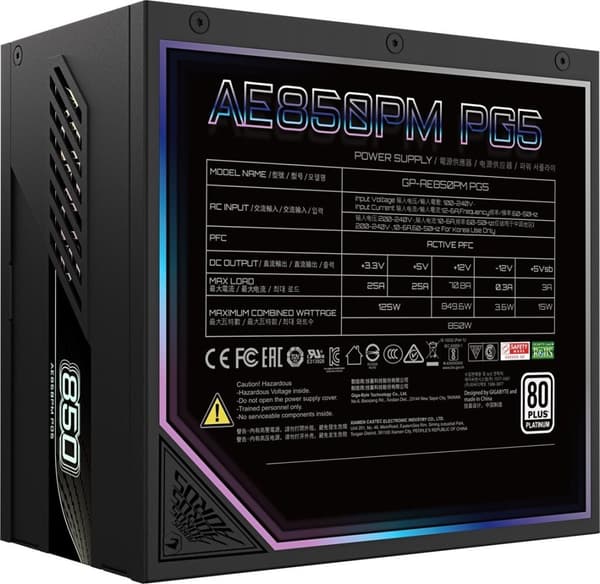 Gigabyte Aorus Elite Platinum ATX 3.1 850W strømforsyning