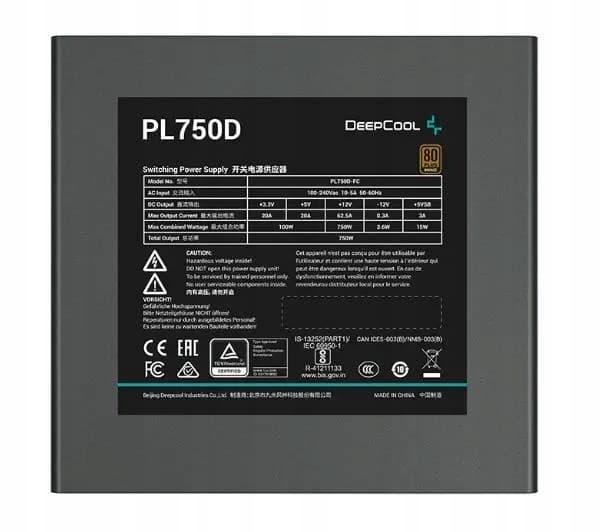 DeepCool PL750D strømforsyning 750 W 20+4-pin ATX ATX Sort