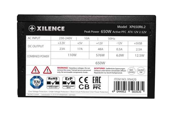 Strømforsyning Xilence XN420 - 650 W - 220 - 240 V - 50 Hz - 10 A - Aktiv - 576 W