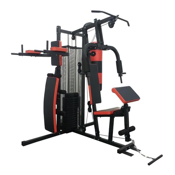 Styrketræningsstation - home gym - med 68 kg vægt - og boksesæk