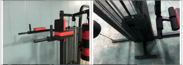 Styrketræningsstation - home gym - med 68 kg vægt - og boksesæk