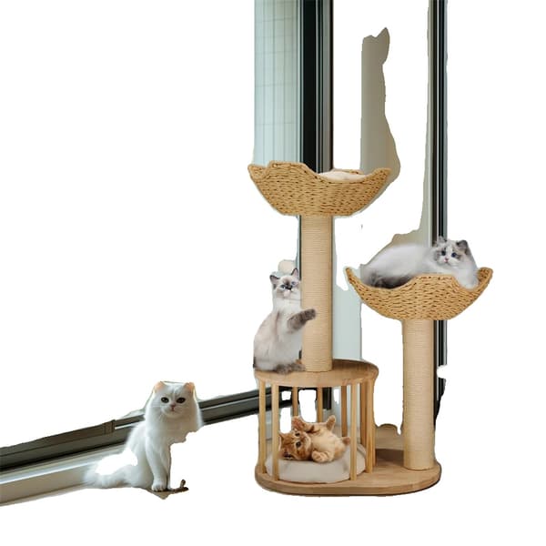 Kattträd, Tre-nivå Aktivitetscenter, Plysch Nappplatser,VIT