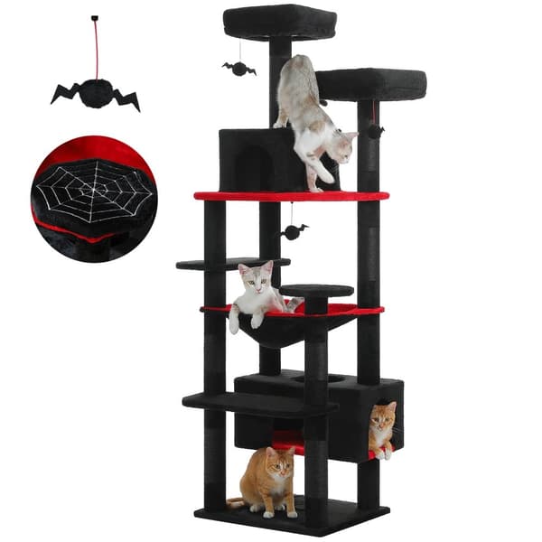 Flerbottnad kattträd, rymlig hängmatta, hållbar träkonstruktion,AMT0204BK, Xl