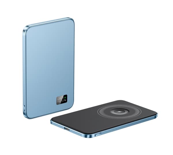 Trådløs Power Bank, Ultra Tyndt Design, To-vejs Hurtig Opladning,5000mAh, Blå