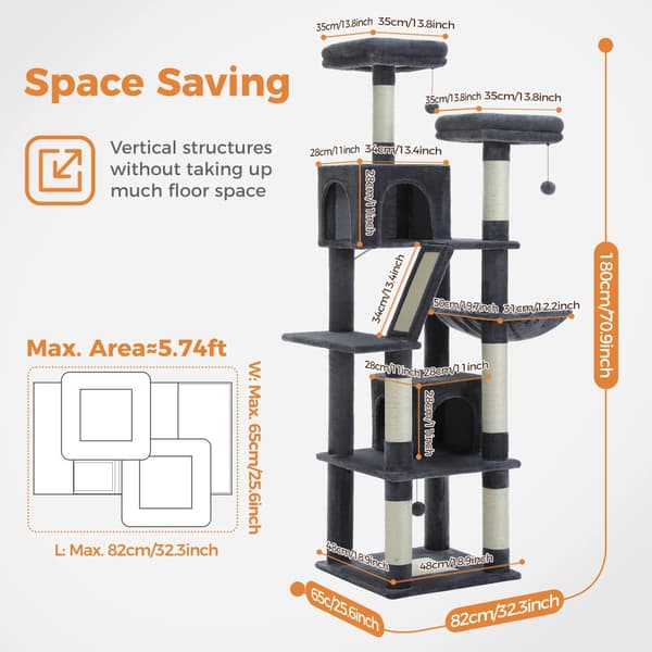 Multi-Level Katte træ, 70,9 tommer højde, 6 Kradseposter,AMT0239DGY, XL