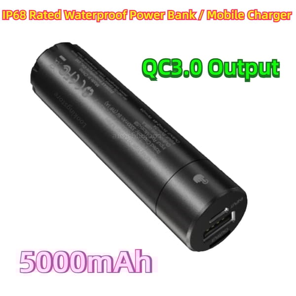 IP68 Klassad Vattentät Powerbank, 5000mAh Kapacitet, Envägs Snabbladdning,5000mAh