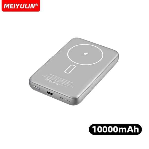 Trådlös magnetisk powerbank, 10000mAh kapacitet, snabb USB Typ C-laddning,10000mAh Grå