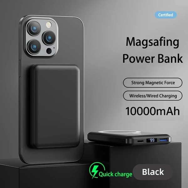 Bærbar Magnetisk Power Bank, 10.000mAh Kapacitet, To-vejs Hurtig Opladning,10000mah sort