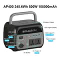 Miniatyrbillede 2 af 2: Bærbar Strømstation, 345,6Wh Kapacitet, 500W Nominel Effekt,220V, Universel STIK, AP400  345.6Wh
