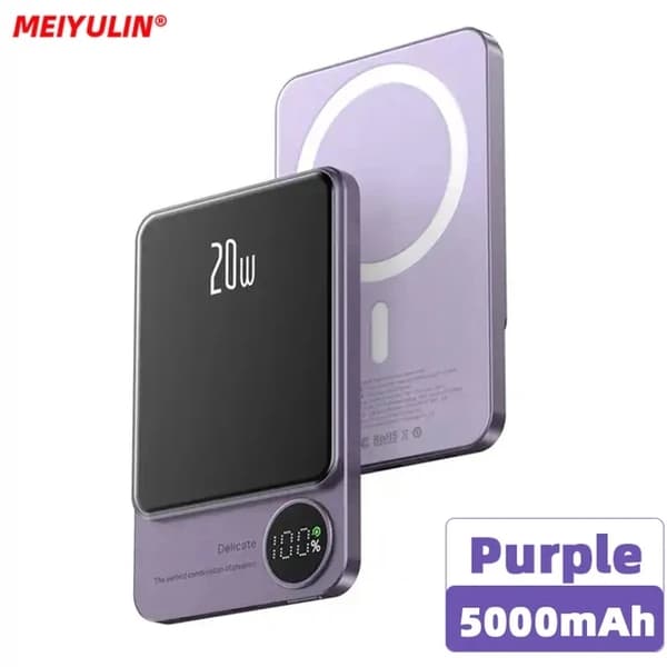 Magnettinen langaton power bank, 5000mAh kapasiteetti, digitaalinen näyttö,5000mAh violetti
