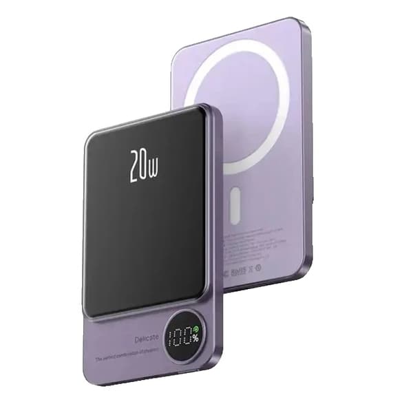 Magnettinen langaton power bank, 5000mAh kapasiteetti, digitaalinen näyttö,5000mAh violetti