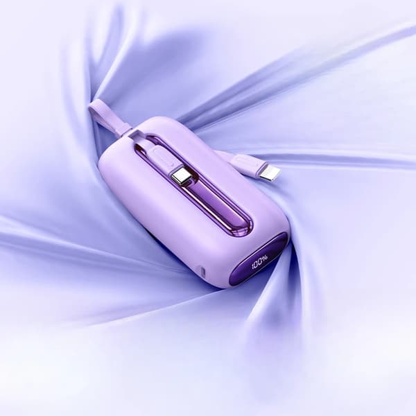 Mini Power Bank, 10000mAh kapacitet, 22.5W hurtigopladning,10000mAh, Lilla