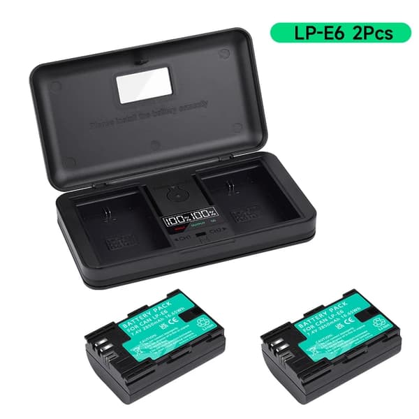 LP-E6 batteri, multifunktionsladdare, Canon EOS 5DS R kamera, 2 batteri 1 laddare