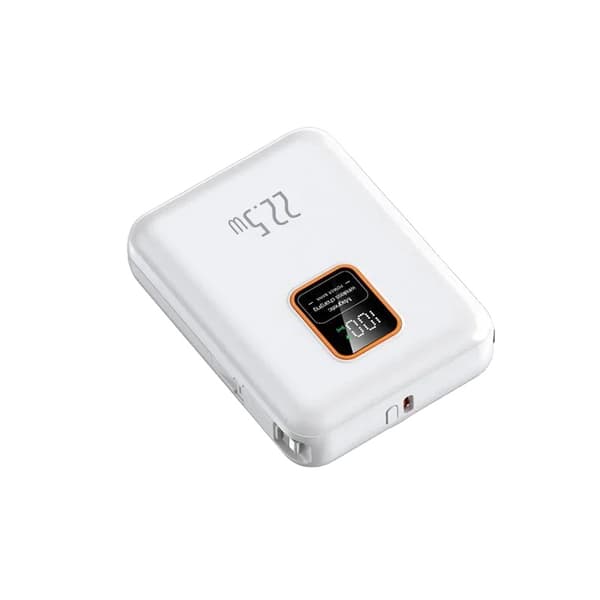 Magnetisk trådløs oplader, høj kapacitet, integrerede opladningskabler,Hvid, 10000mAh