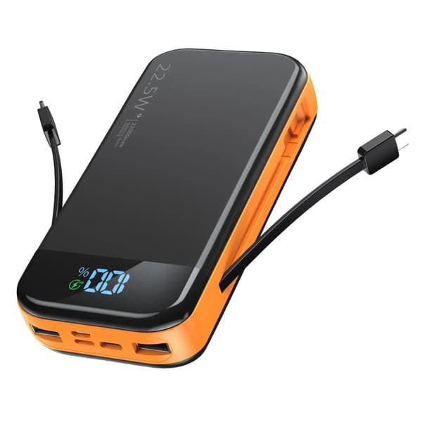 Power Bank, PD20W Nopea Lataus, Sisäänrakennetut Kaapelit,Oranssi, 20000mah