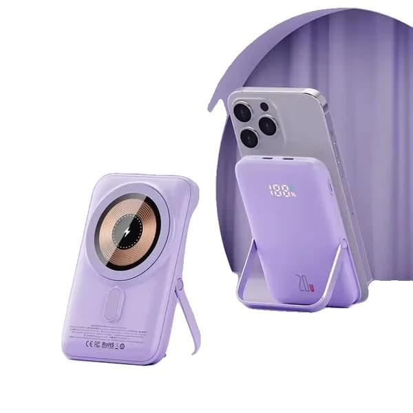 Powerbank, trådløs opladning, digital skærm, hurtig 23W udgang,Lilla-10000mAh, 10000mAh