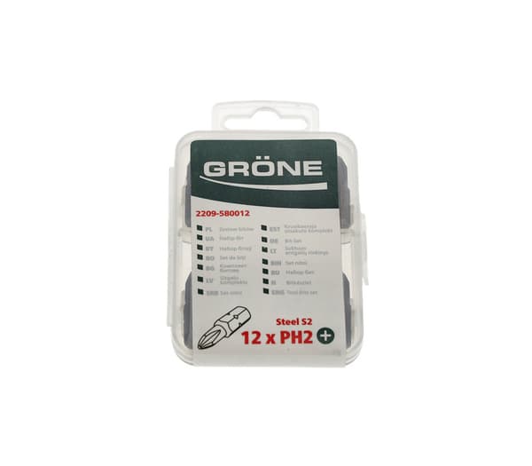 Grone PH-2 bit sæt 12 stk - til skruetrækkere