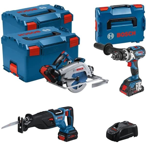 18V GSB/GKS/GSA verktygssats - BOSCH - med 2 x 18V 5.5AH och 1 x 18V 4.0AH batterier - laddare - L-Boxx 0615990N38