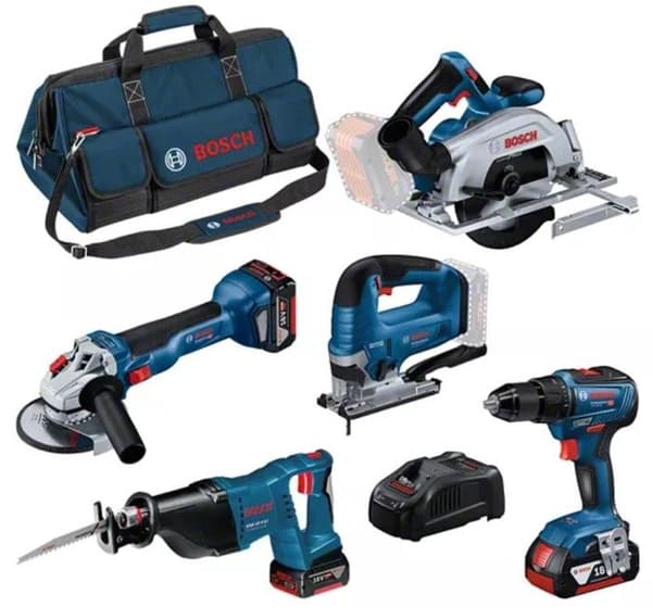 KIT 5 BOSCH GSR/GWS/GKS/GSA/GST Verktyg + 3 x 18V 4.0Ah Li-Ion-batterier - 0615990N39