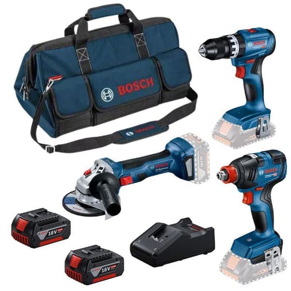 Pack 3 Verktyg 18V GSB/GDX/GWS -BOSCH - med 2 batterier 5,5AH - laddare - väska - 0615990N31