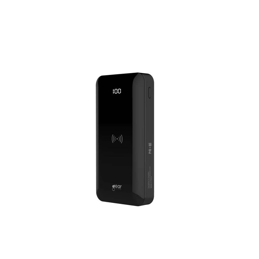 GEAR Powerbank 10 000mAh LiPolymer 5W-Qi 3A 1xUSB-C 2xUSB-A 1xMicroUSB LEDindikator Sort