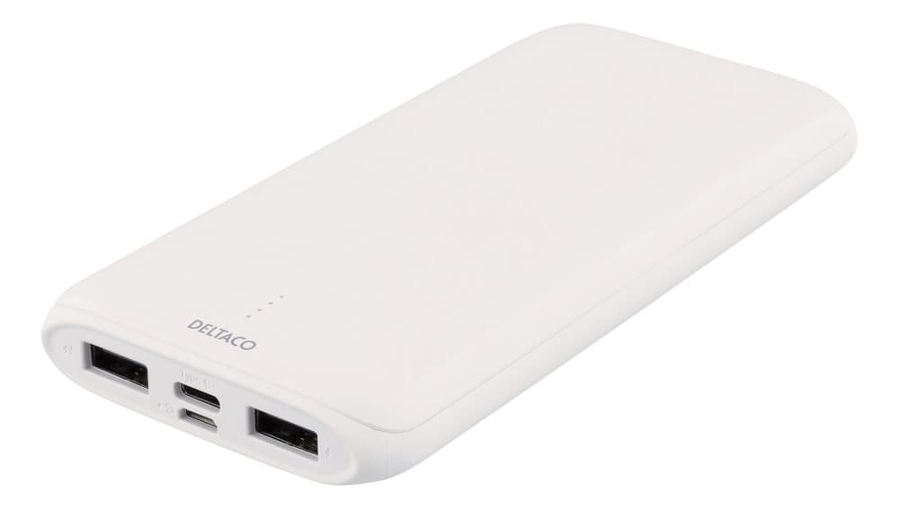 DELTACO 10 000 mAh Power bank, 2,1A, USB-C, Li-Po, compact, white