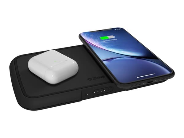 ZENS Dual Wireless Powerbank - Trådløs ladepute / nødlader - 9000 mAh - 5 watt - 2 utgangskontakter (2 x USB)