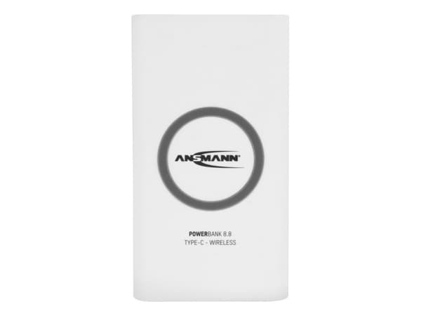 Ansmann Powerbank 8.8, 8000 mAh, Lithium Polymer (LiPo), Trådløs lading, 3,7 V, Hvit