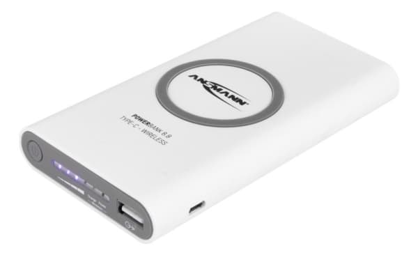 Ansmann Powerbank 8.8, 8000 mAh, Lithium Polymer (LiPo), Trådløs lading, 3,7 V, Hvit