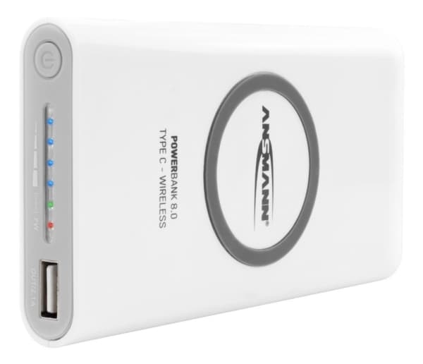 Ansmann Powerbank 8.8, 8000 mAh, Lithium Polymer (LiPo), Trådløs lading, 3,7 V, Hvit