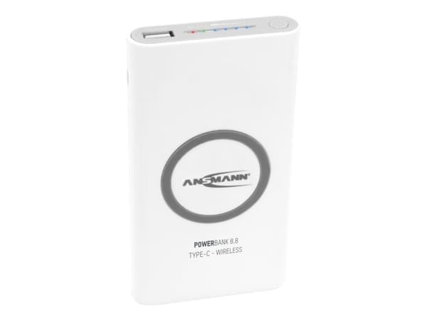 Ansmann Powerbank 8.8, 8000 mAh, Lithium Polymer (LiPo), Trådløs lading, 3,7 V, Hvit Hvit