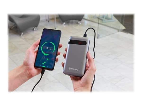 Intenso Powerbank PD10000 - Strømbank - 10000 mAh - 3 A - QC 3.0 (24 pin USB-C) - på kabel: USB-C - svart Antrasitt
