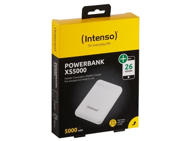 Intenso Powerbank XS5000 - Strømbank - 5000 mAh - 2.1 A - 2 utgangskontakter (USB, 24 pin USB-C) - på kabel: USB-C - hvit