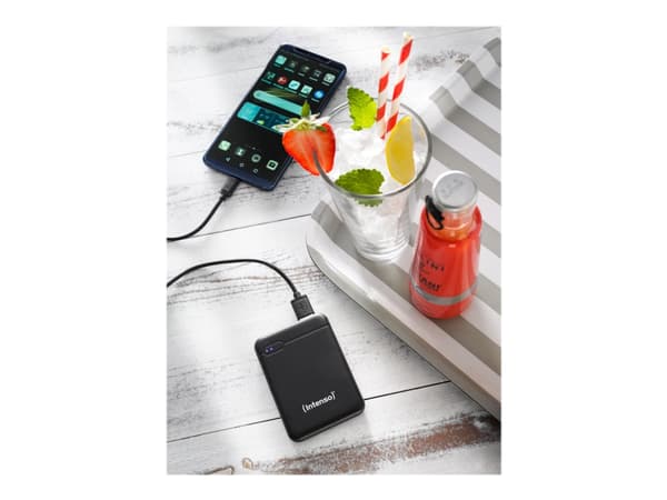 Intenso Powerbank XS5000 - Strömförsörjningsbank - 5000 mAh - 2.1 A - 2 utdatakontakter (USB, 24 pin USB-C) - på kabel: USB-C - svart