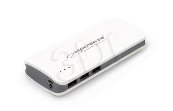Esperanza Radium - Strømbank - 8000 mAh - 2 A - 3 utgangskontakter (USB) - på kabel: Micro-USB - grå, hvit