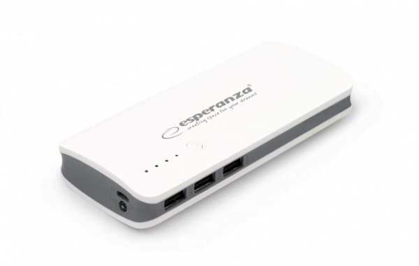 Esperanza Radium - Strømbank - 8000 mAh - 2 A - 3 utgangskontakter (USB) - på kabel: Micro-USB - grå, hvit