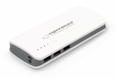 Esperanza Radium - Strømbank - 8000 mAh - 2 A - 3 utgangskontakter (USB) - på kabel: Micro-USB - grå, hvit