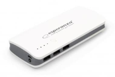 Esperanza Radium - Strømbank - 8000 mAh - 2 A - 3 utgangskontakter (USB) - på kabel: Micro-USB - grå, hvit